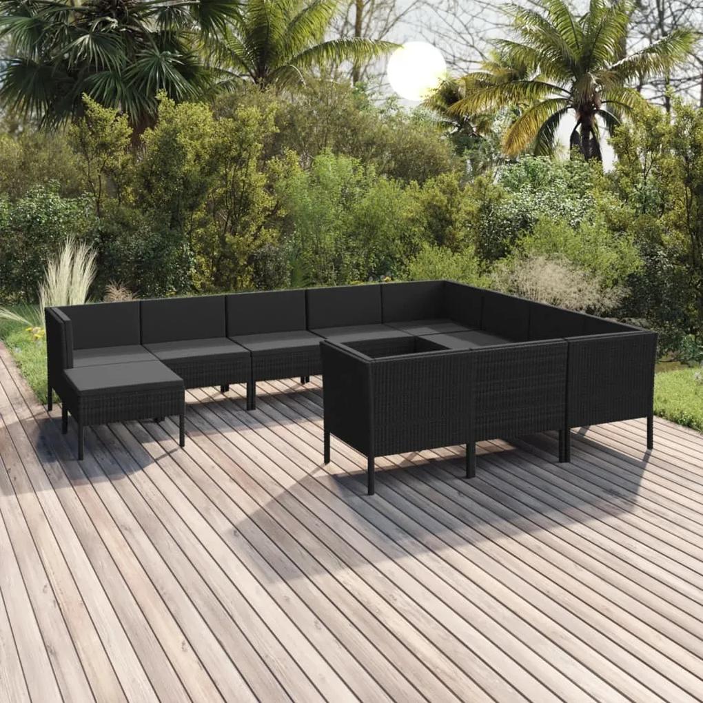 3094509 vidaXL Set mobilier de grădină cu perne, 11 piese, negru, poliratan