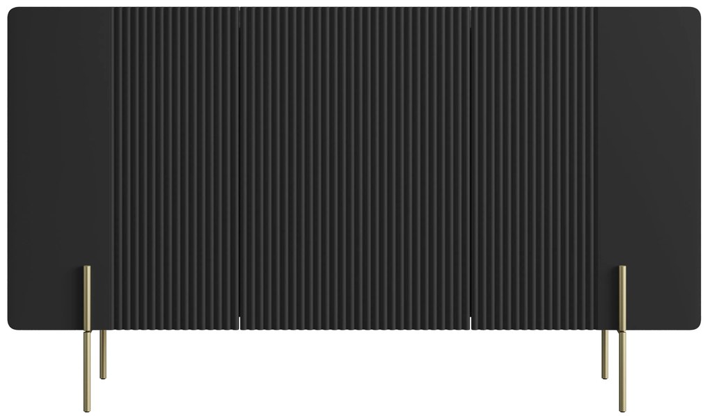 Comodă Malmi 150 cm cu trei uși - negru mat / picioare aurii