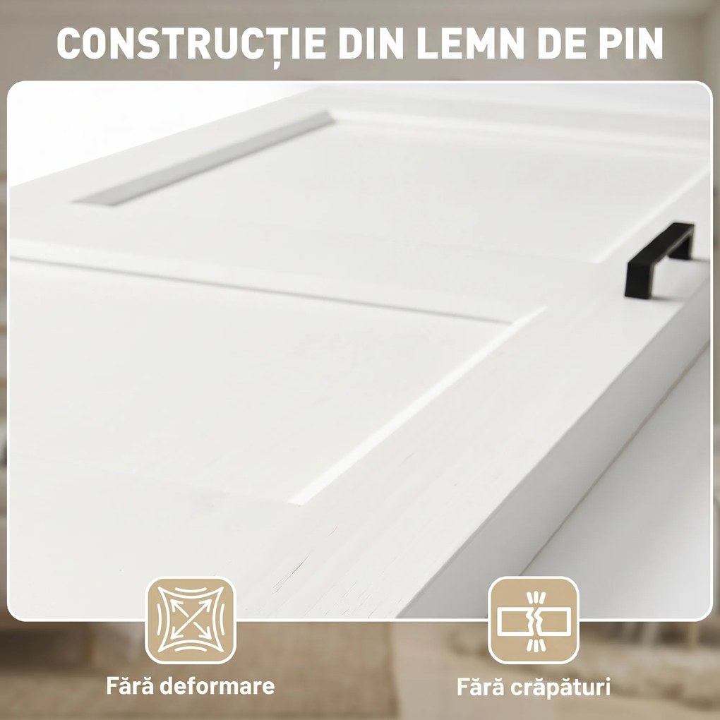 HOMCOM Ușă Culisantă de Interior din Lemn de Pin cu Șină Silențioasă, Ghidaj, Kit Accesorii, Alb | Aosom Romania