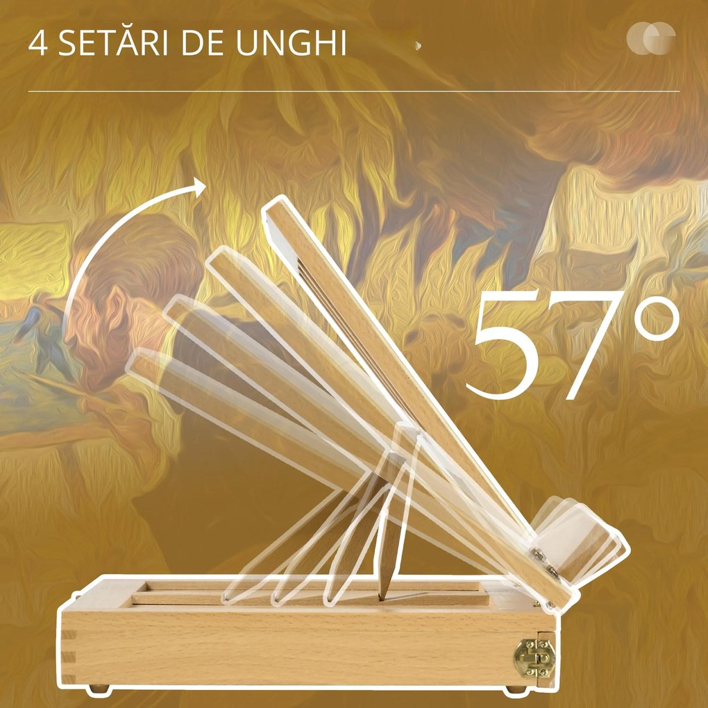 Vinsetto Șevalet pentru Pictură, Pliabil, cu Înclinare Reglabilă și Sertar cu Rafturi, 33,5x26x26 cm, Lemn Natural | Aosom Romania