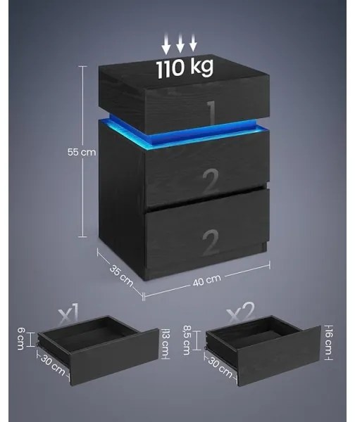 Noptieră SMARTIE cu iluminare, negru