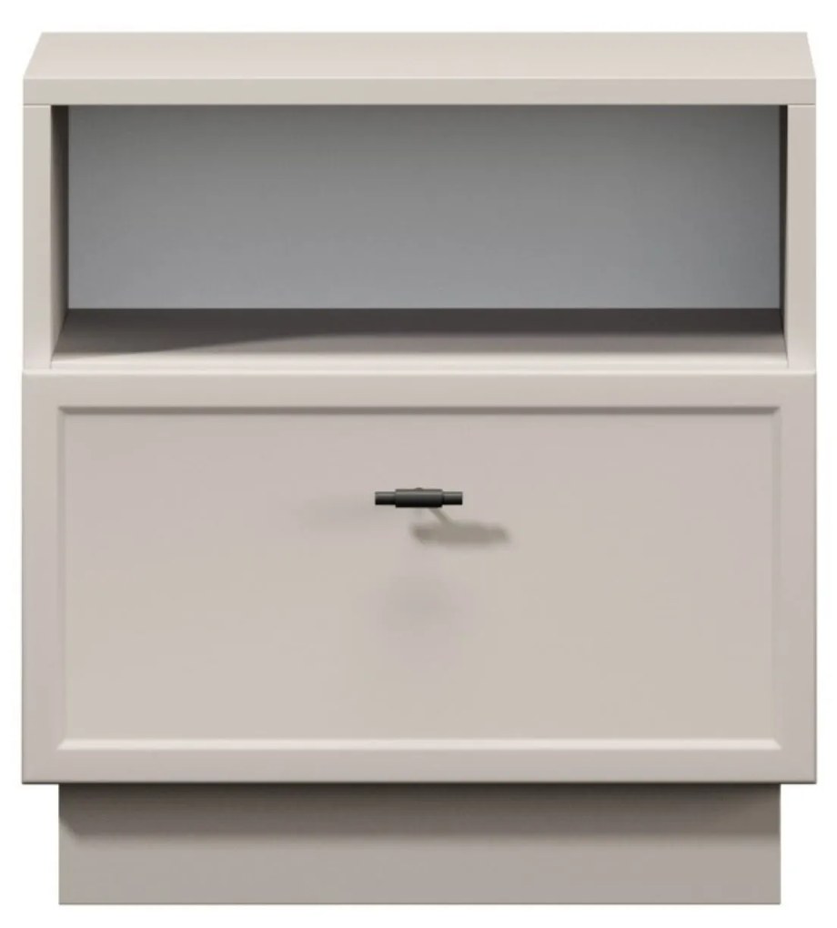 Noptieră cu sertar Lorini 45 cm - cașmir / mânere negre T-bar