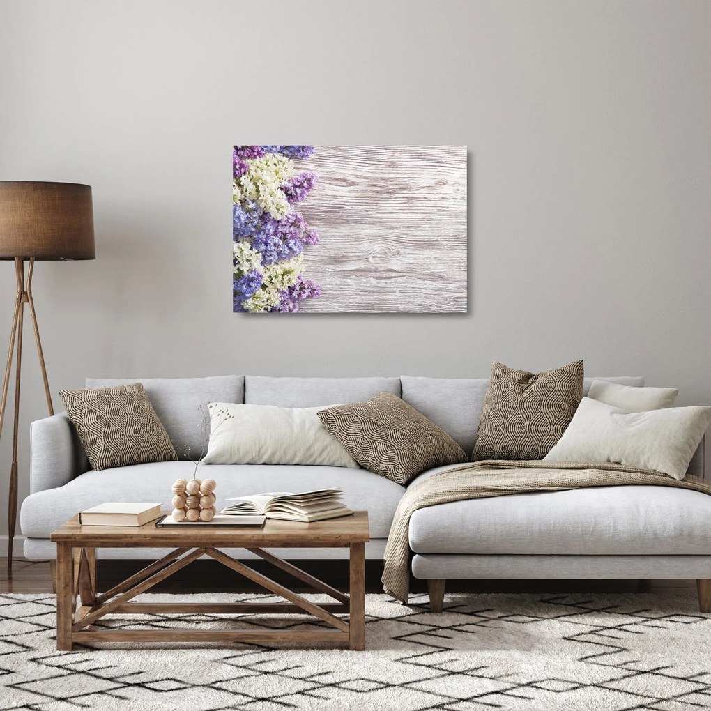 Tablou pe sticlă - Liliac pe lemn (70x50 cm)