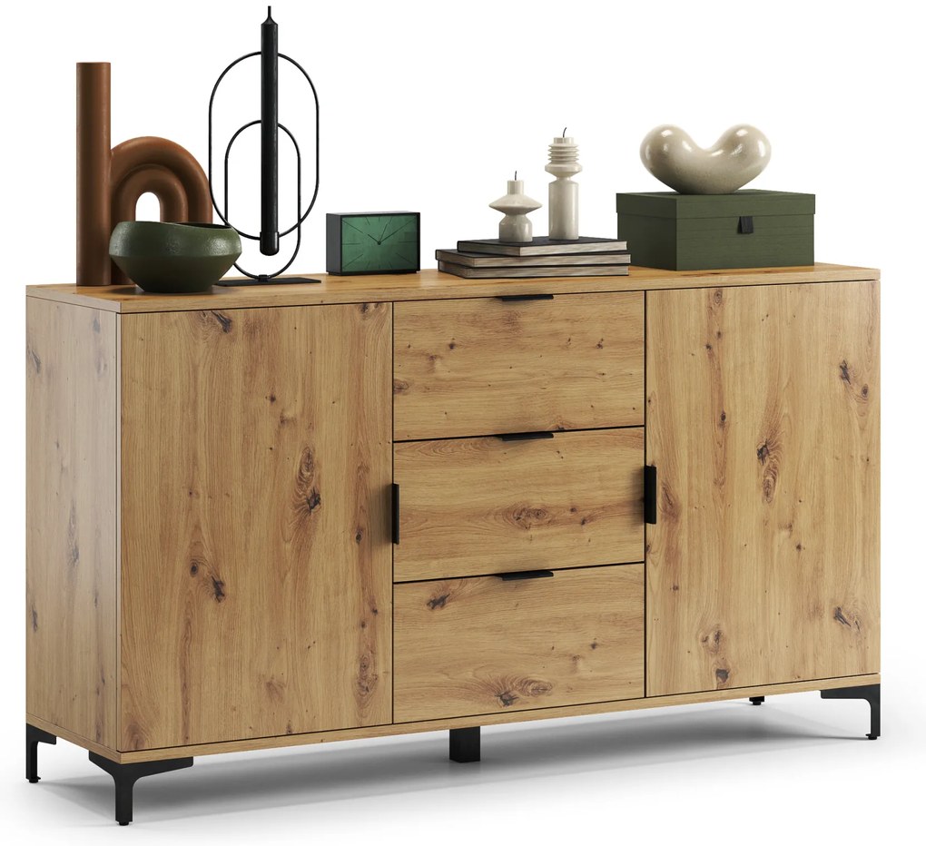 Mazzoni Comodă LANA K-150S Stejar Artisan - DULAP VERTICAL CU 2 UȘI CU SERTARE