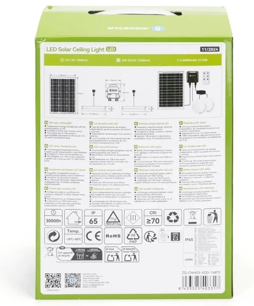 Corp de iluminat LED solar Aigostar 2xLED/35W/12V 6000 mAh 6500K d. 16,8 cm