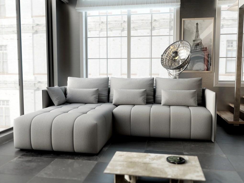 Colțar extensibil dumonde cu ladă de depozitare si sezut confortabil din spuma high-density, Malta Enjoy Silver II 235x185 cm