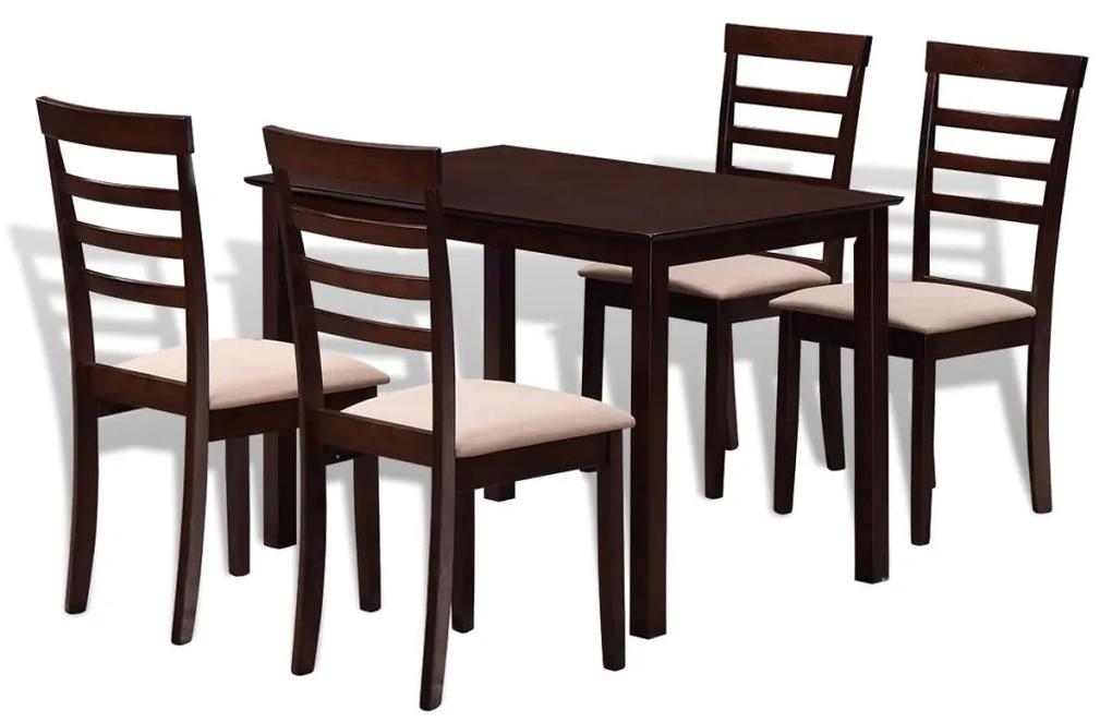 271913 vidaXL Set masă cu 4 scaune din lemn masiv, maro și crem