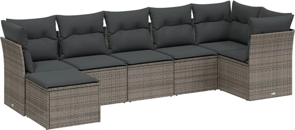 vidaXL Set canapele de grădină, 7 piese, cu perne, gri, poliratan