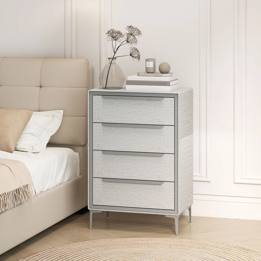 HOMCOM Comoda cu 4 Sertare în Oțel cu Acoperire în Țesut cu Efect de In, 60x36x88 cm, Gri | Aosom Romania