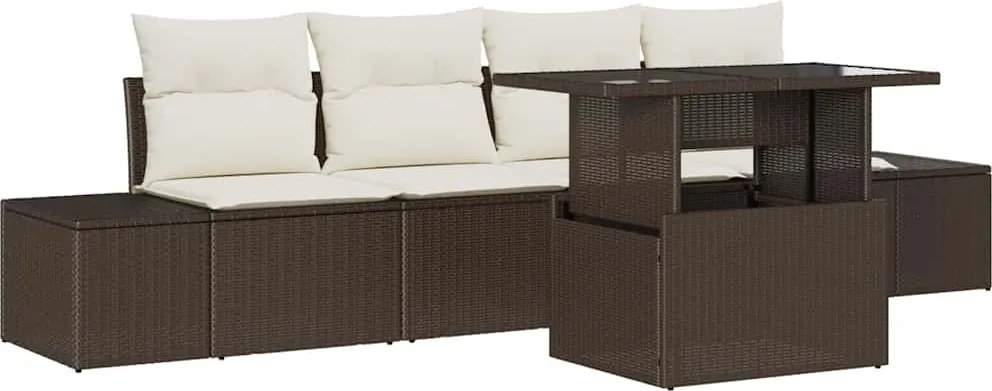 vidaXL Set de canapele pentru grădină cu pernă 5 pcs Maro și Crem