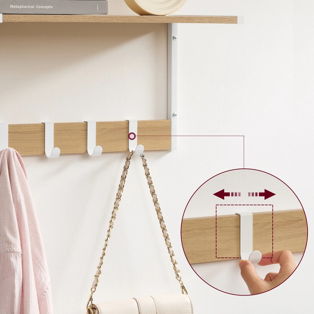 Polita de perete cu carlige VELORY set 2 buc 50x24,2 cm, alb/dub sonoma