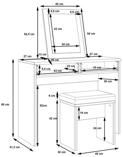 Masă de toaletă ERO cu taburet, maro/negru