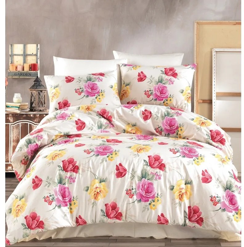 BedTex Lenjerie de pat din bumbac Tulip crem, 220x 200 cm, 2 bucăți 70 x 90 cm