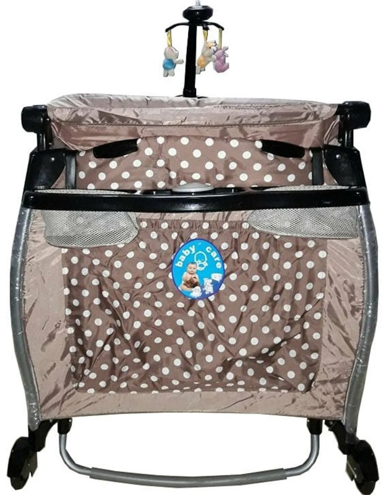 Patut Pliant rotund cu balansoar, Tarc copii Baby Care™ ROUND NEST, Pliabil pe 2 Niveluri cu muzica si Masa infasat, Jucarie Carusel cu jucarii din