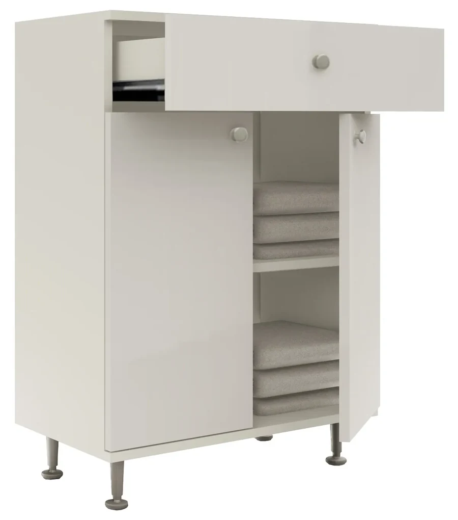 Corp Baie haaus Zaria, 1 Sertar, 2 Usi, Alb lucios/Alb, MDF, L 60 x l 35 x H 85 cm