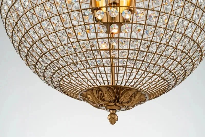 Candelabru sferic din metal, auriu, cu cristale octogonale din sticlă și 5 becuri, 80 x 63 cm, „Palazzo”