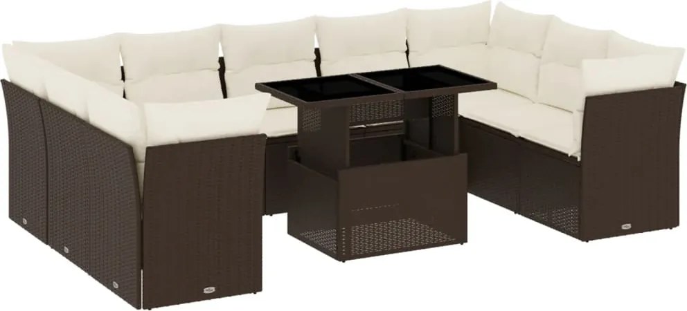 vidaXL Set canapele de grădină cu perne, 10 piese, maro, poliratan