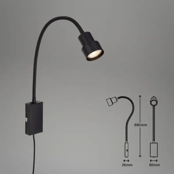 Lampă LED tactilă de perete TUSI 1xGU10/5W/230V negru Briloner 2085-015