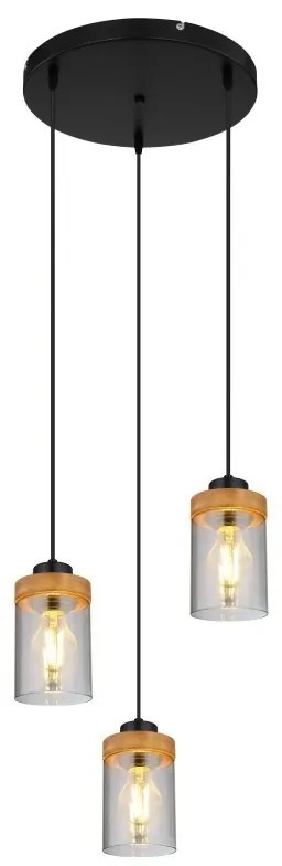 Lustra cu 3 pendule design modern FINCA negru mat, maro inchis