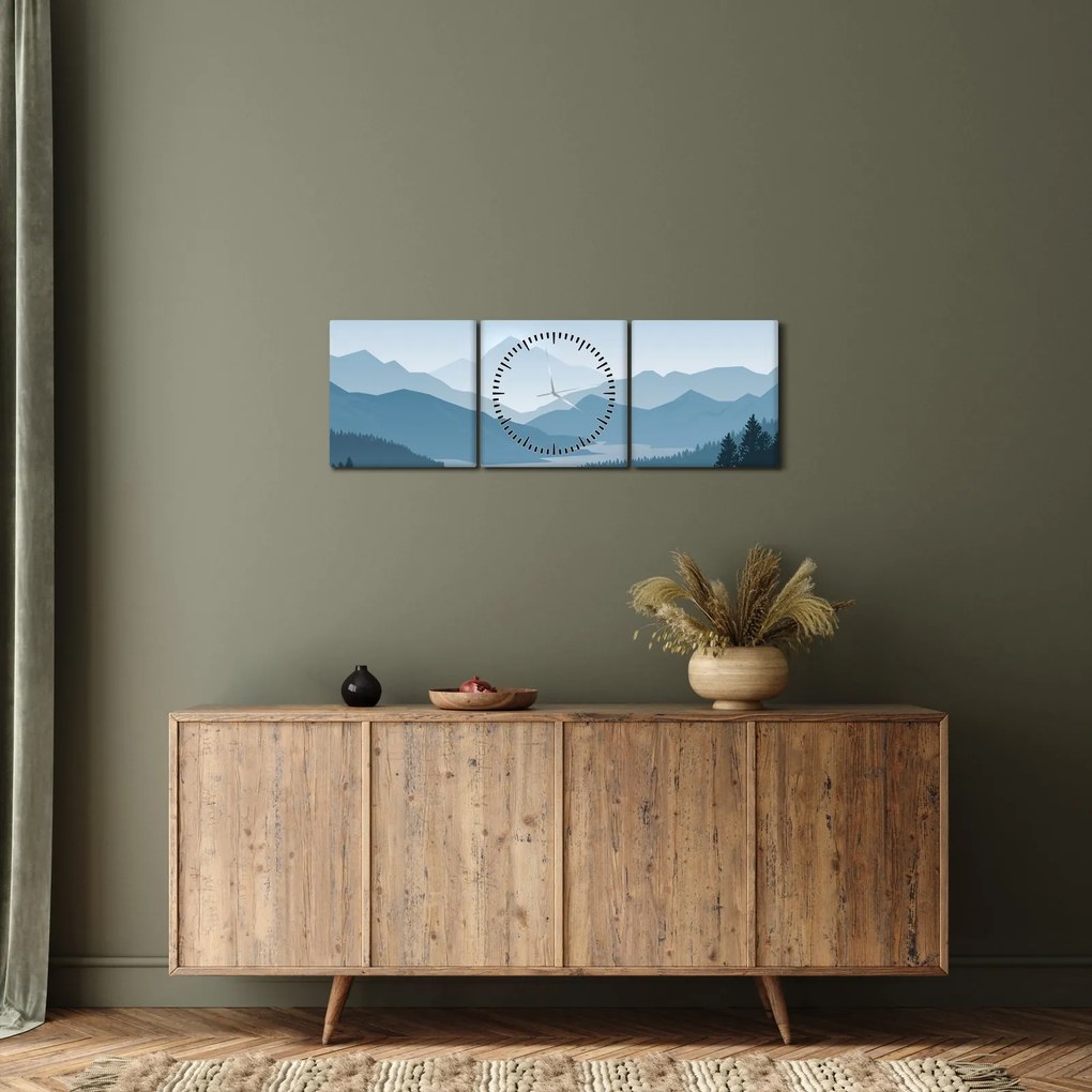 Tablou - Munții cu privirea graficeanului (cu ceas) (90x30 cm)
