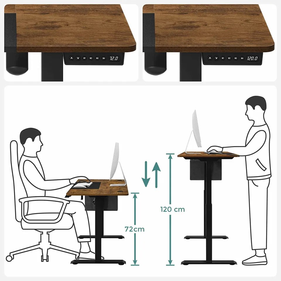 BII5 - Birou electric 140x60x72-120 cm, inaltime reglabila, masa office industriala - Maro