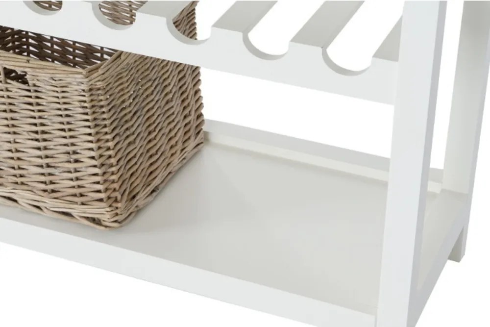 Consolă hol shabby chic din lemn de paulownia, alb, cu 2 sertare, raft pentru sticle, raft jos și blat gri, 80,5 x 88 x 38 cm, „Vinara”