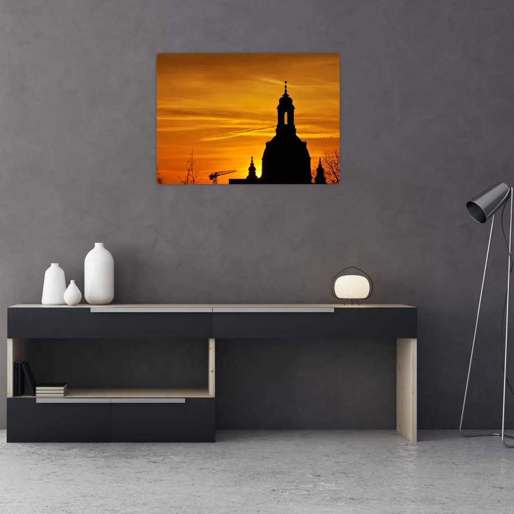Tablou cu biserică în apus de soare (70x50 cm)