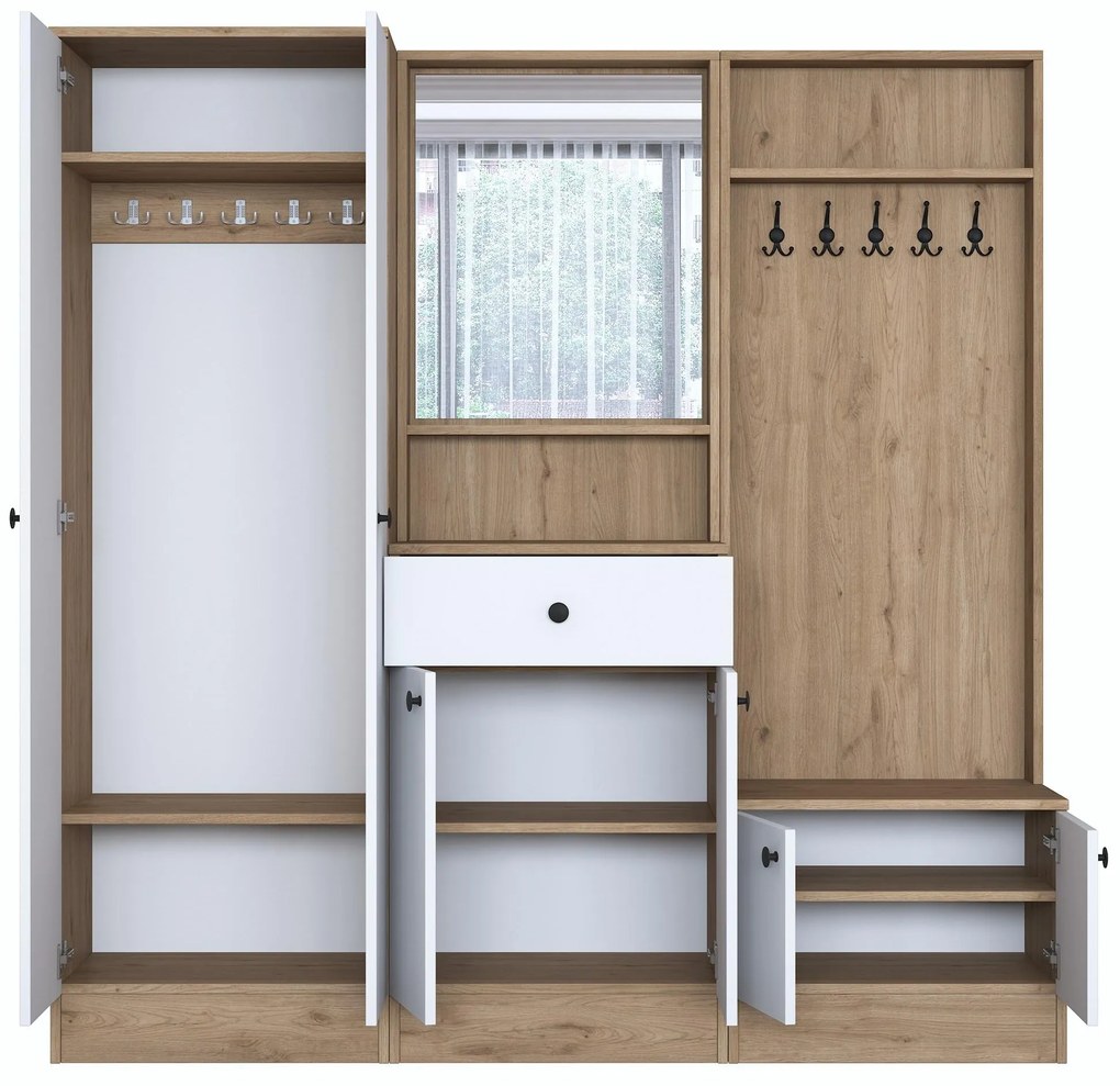 Mobilier hol Pixie 3 (alb + nuc) (cu oglindă). 1102450