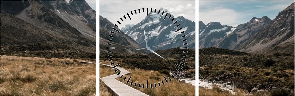 Tablou - Poteca în valea muntelui Mt. Cook (cu ceas) (90x30 cm)
