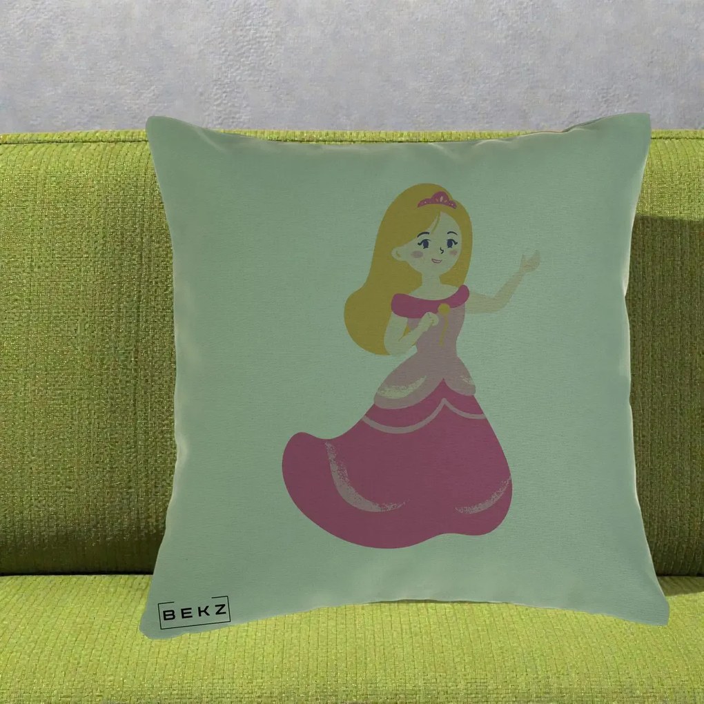 Perna Personalizata Printesa Roz cu Microfon, 40x40 cm, Verde, Husa Detasabila, Perna Inclusa, BEKZ®