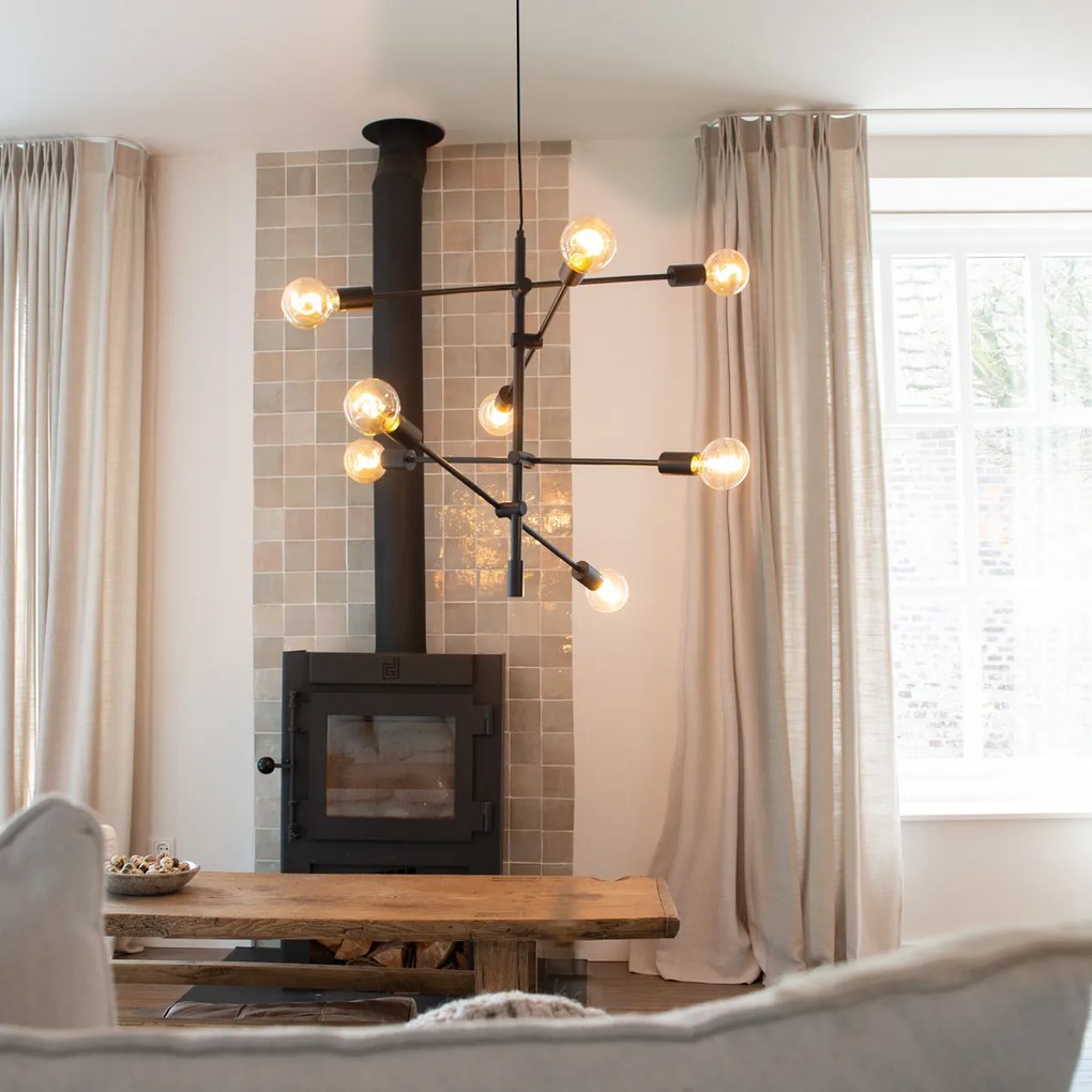 Lampă suspendată industrială neagră cu 8 lumini - Sydney