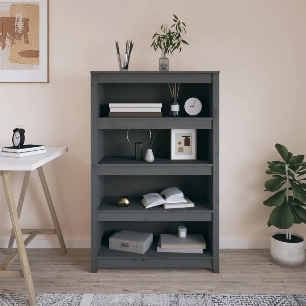 vidaXL Bibliotecă, gri, 80x35x126 cm, lemn masiv de pin