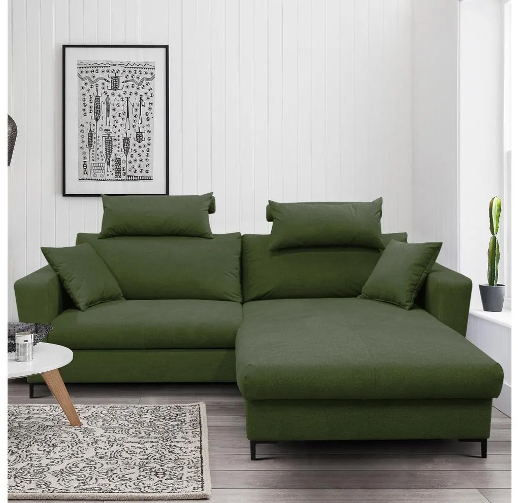 Colțar extensibil HORTA cu spațiu de depozitare, în formă de L, pe partea dreaptă, verde