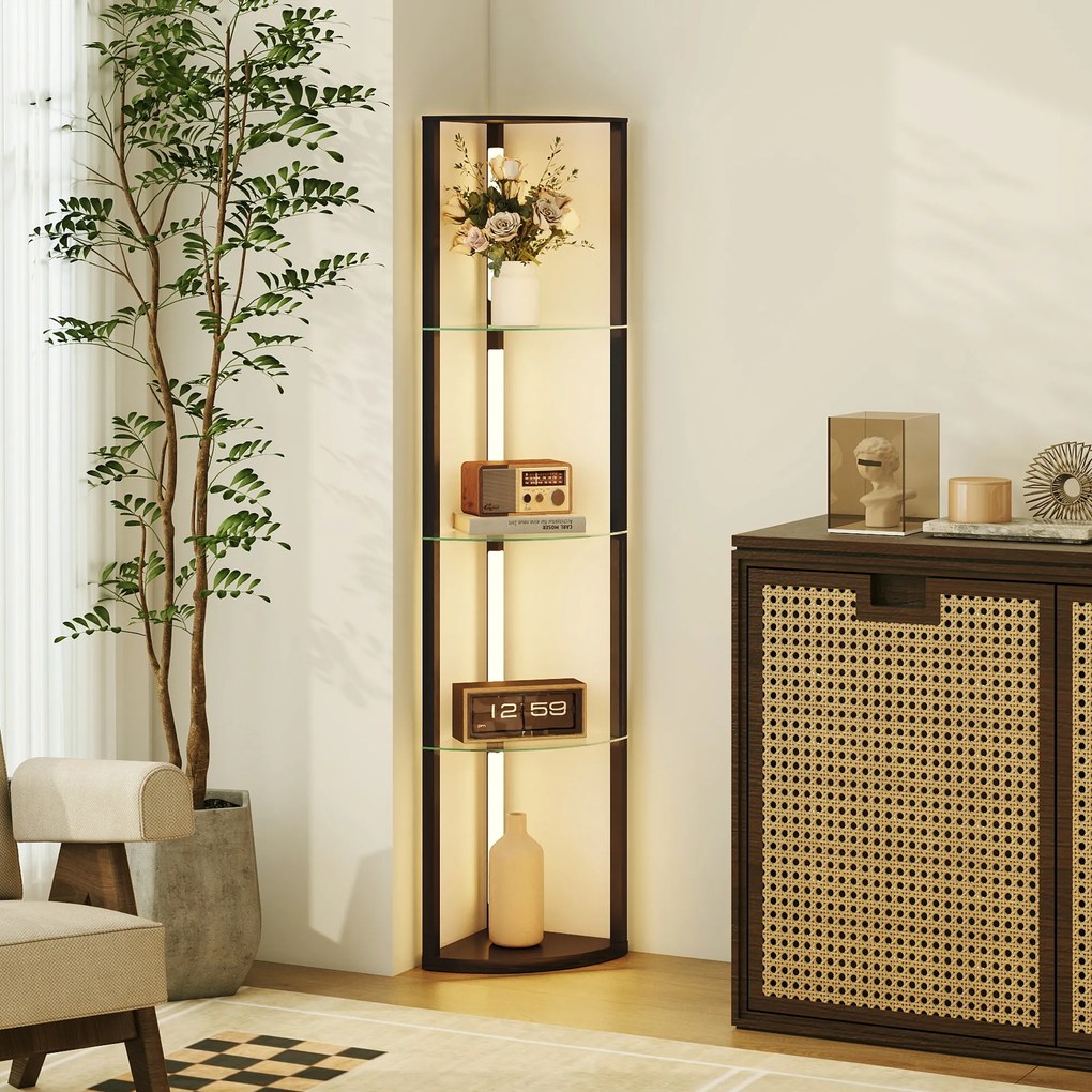 HOMCOM Lampă de podea cu 5 rafturi și lumină LED, 3 niveluri de luminozitate și întrerupător cu pedale, Negru | Aosom Romania