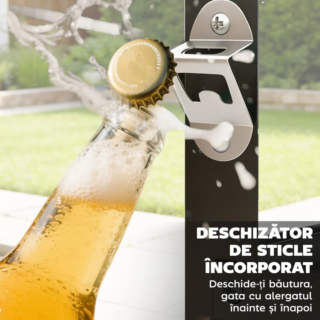 Outsunny Troller pentru Grătar de Exterior cu Blat din Oțel Inoxidabil, 4 Cârlige, Mâner și Roți Blocabile, Negru | Aosom Romania