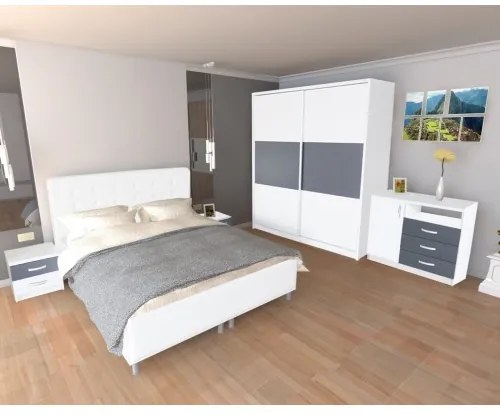 Dormitor Milano cu Pat Alb 160x200 cm