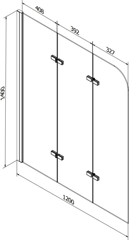 Mexen Vega cadă dreptunghiulară 160 x 70 cm cu carcasă și paravan în 3 secțiuni de 120 cm, transparentă, crom