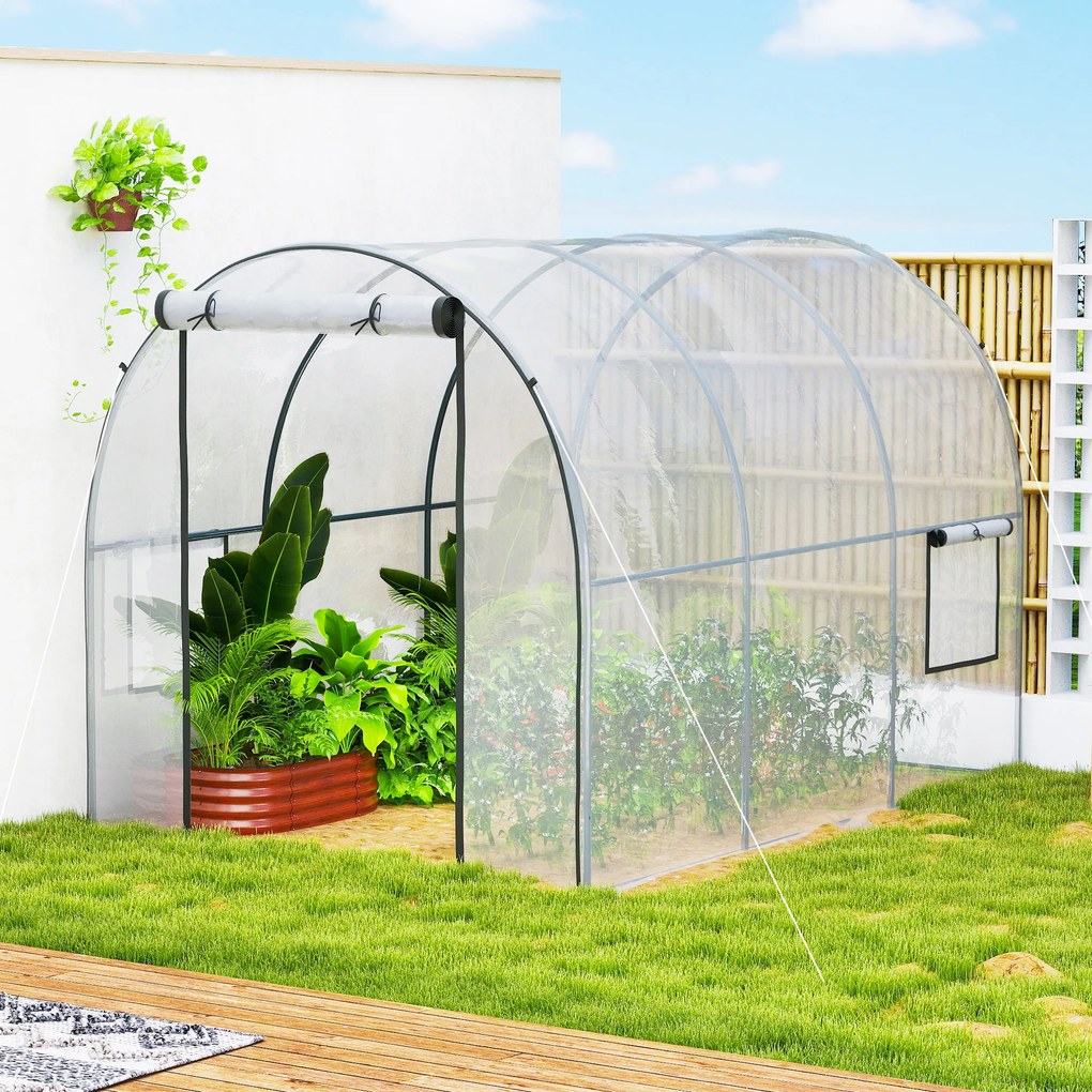 Outsunny Sera 3 x 2 x 2m cu Usa Rulanta si Fereastra, Transparent | Aosom Romania