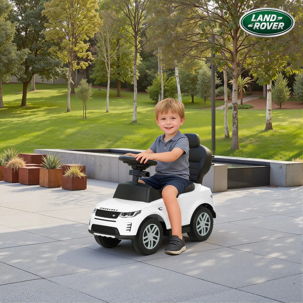 AIYAPLAY Mașinuță de Împins pentru Copii LAND ROVER DISCOVERY, 2-în-1 cu Mâner și Barieră de Siguranță, Alb | Aosom Romania