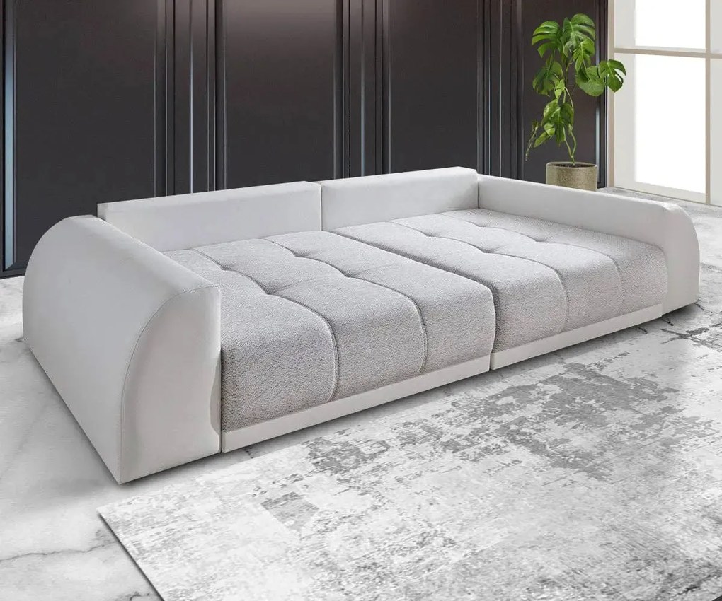 Canapea extensibilă dumonde cu 2 lăzi de depozitare si sezut confortabil din spuma high-density, Verona Loft White 310x100 cm