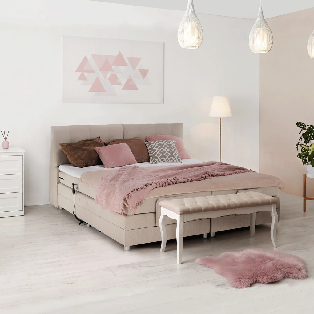 Pat electric reglabil, cu arcuri, bej, 180x200, GERONA