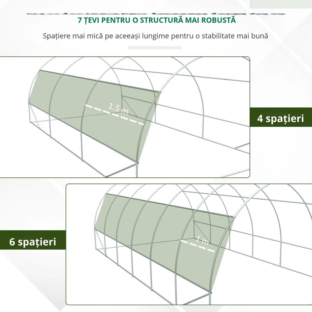 Outsunny Seră de grădină seră tunel 18 m² cu ușă, pereți laterali cu fermoar 12 ferestre oțel PE 4 x 3 x 2 m verde | Aosom Romania