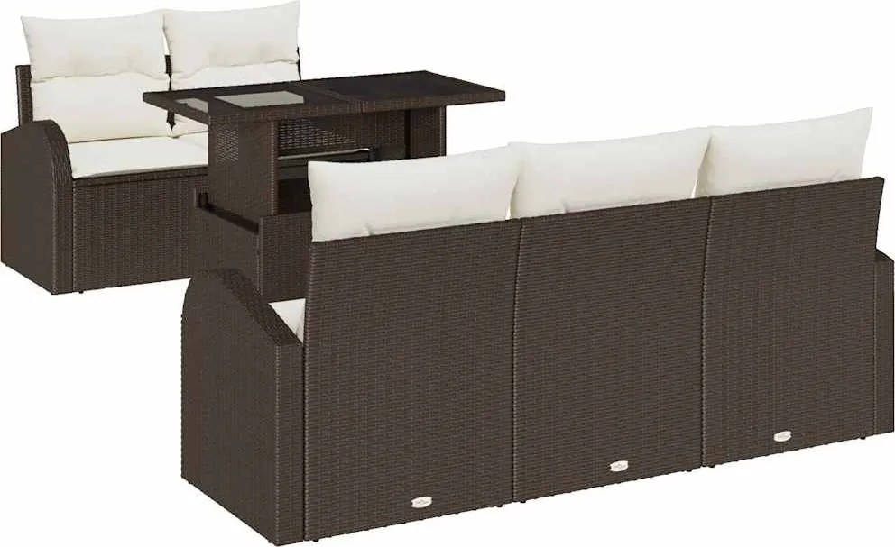 vidaXL Set de canapele pentru grădină cu pernă 6 pcs Maro poliratan