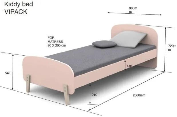 Această combinație KIDDY în roz constă dintr-un pat (90x200), noptieră și cutie de jucării.