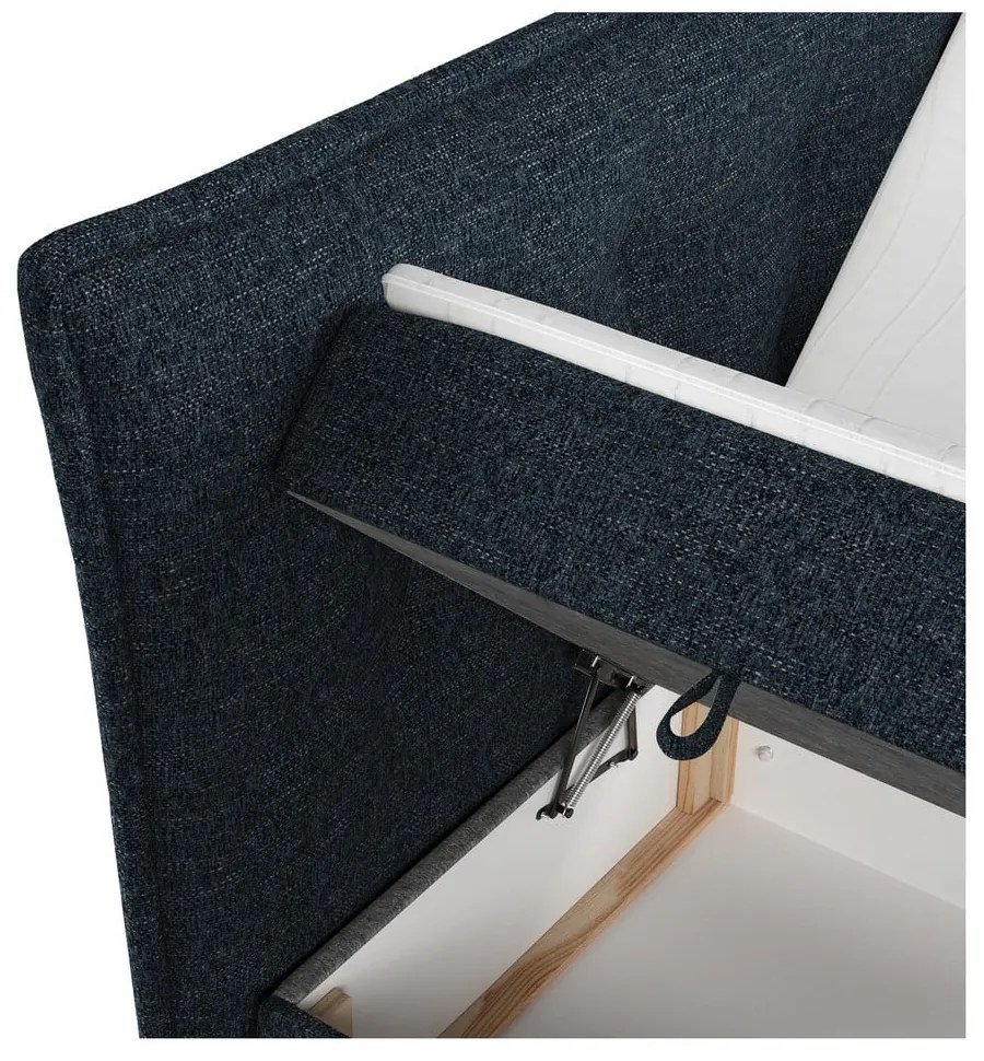 Pat boxspring albastru închis cu spațiu de depozitare 160x200 cm Sinai – Maison de Rêve