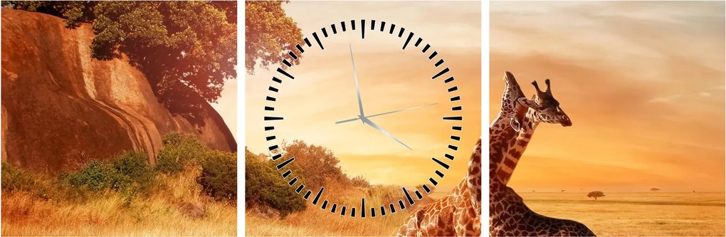 Tablou Girafe în Africa (cu ceas) (90x30 cm)