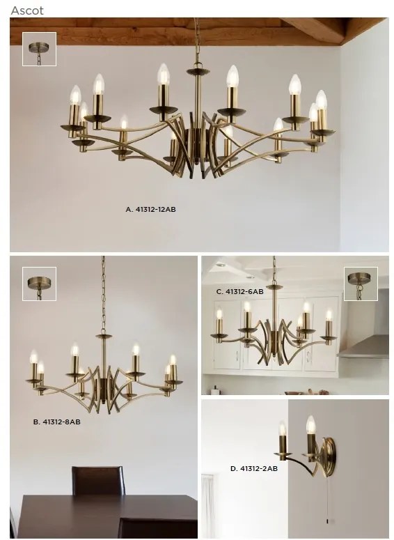 Candelabru clasic cu 12 brate stil elegant Ascot alama antic 41312-12AB SRT