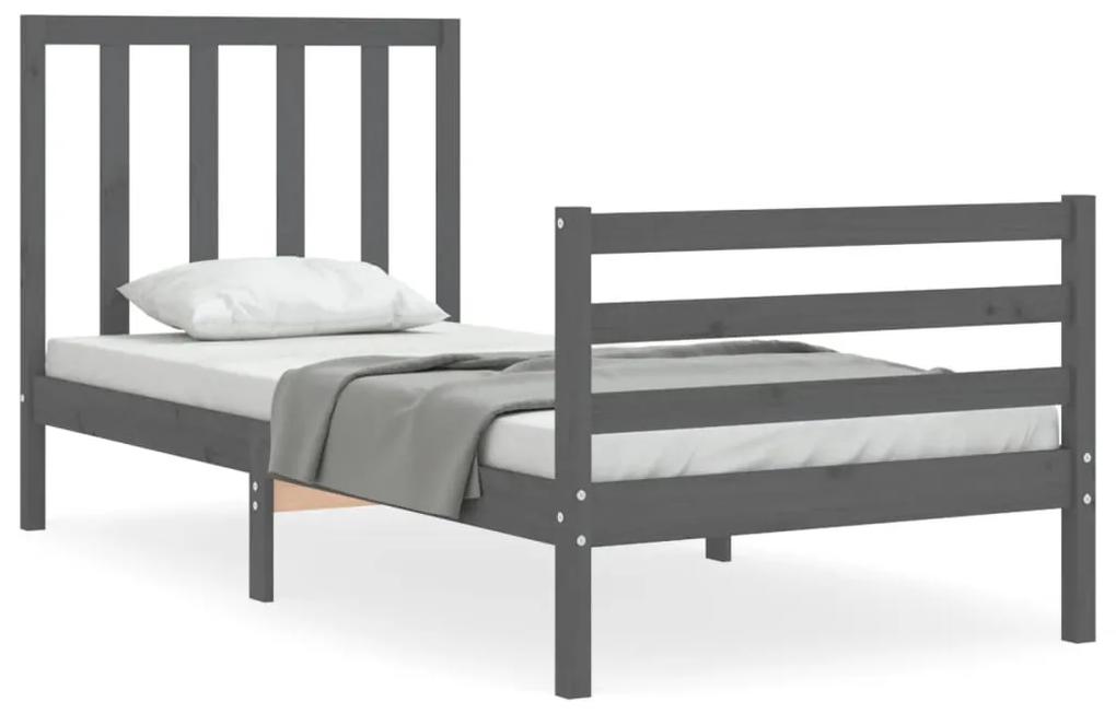 3193778 vidaXL Cadru de pat cu tăblie, gri, 90x200 cm, lemn masiv