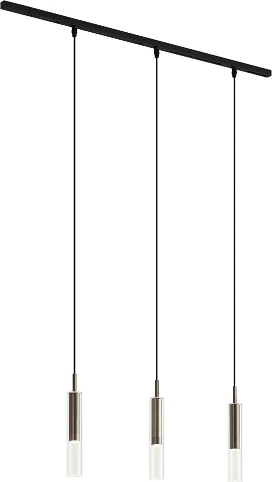 Sistem de iluminat pe șină modern negru cu 3 lămpi suspendate culoarea metalului de tun 1-fază - Slimline Loyce