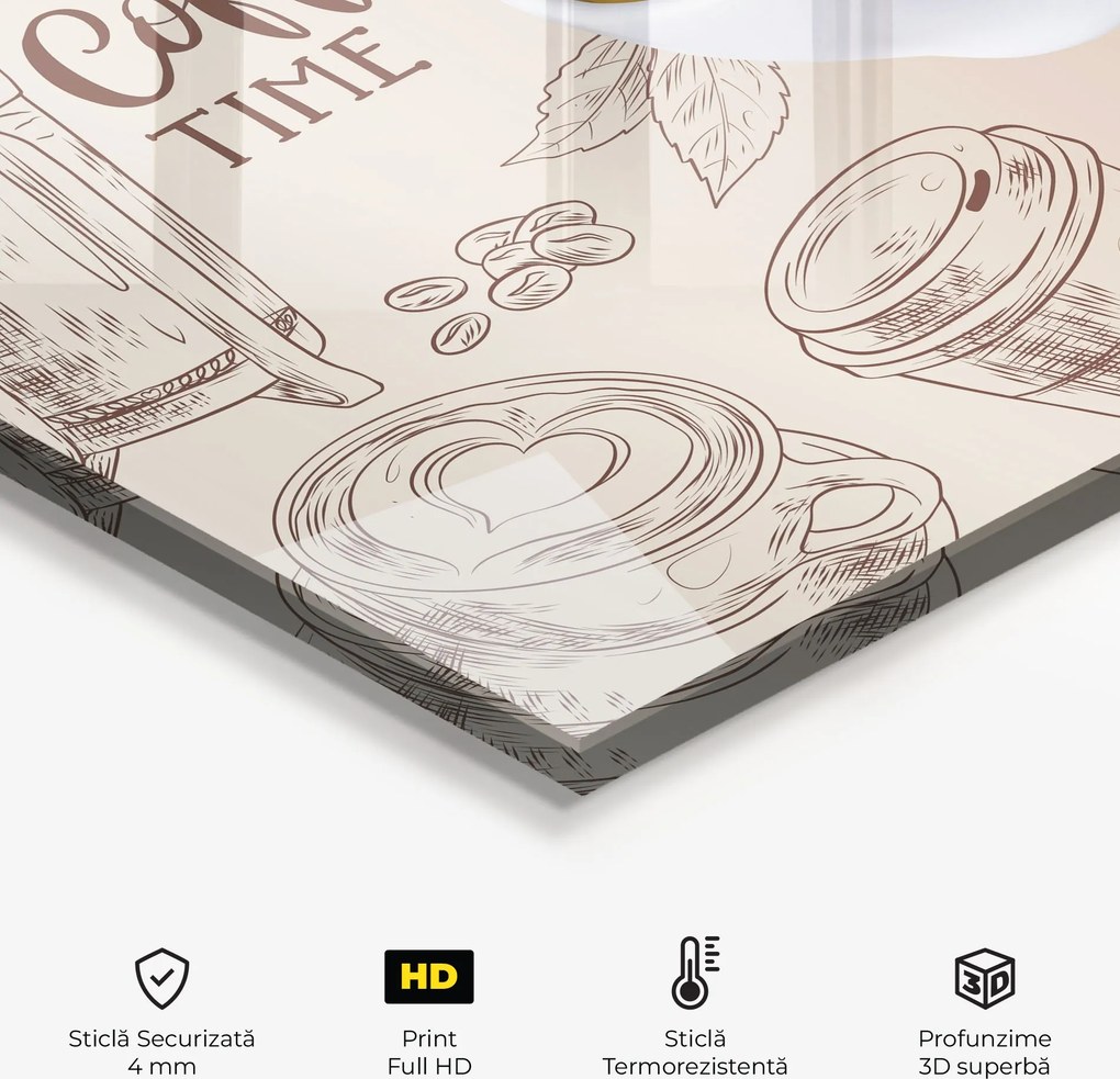 Panou Sticla Bucatarie, 30x40cm, Protectie aragaz, Antistropi, Termorezistent, Alimente, Cafea, Coffee Time